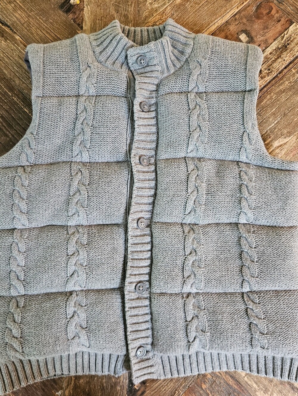 Janie and Jack Cable-Knit Button Front Vest - Light Gray